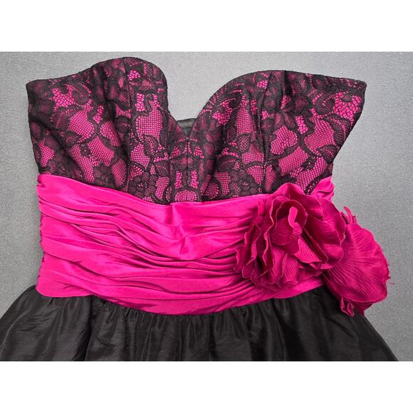 Betsey Johnson Evening Dress Size 2 Puffy Strapless Prom Black Pink Short Lace - Picture 3 of 11